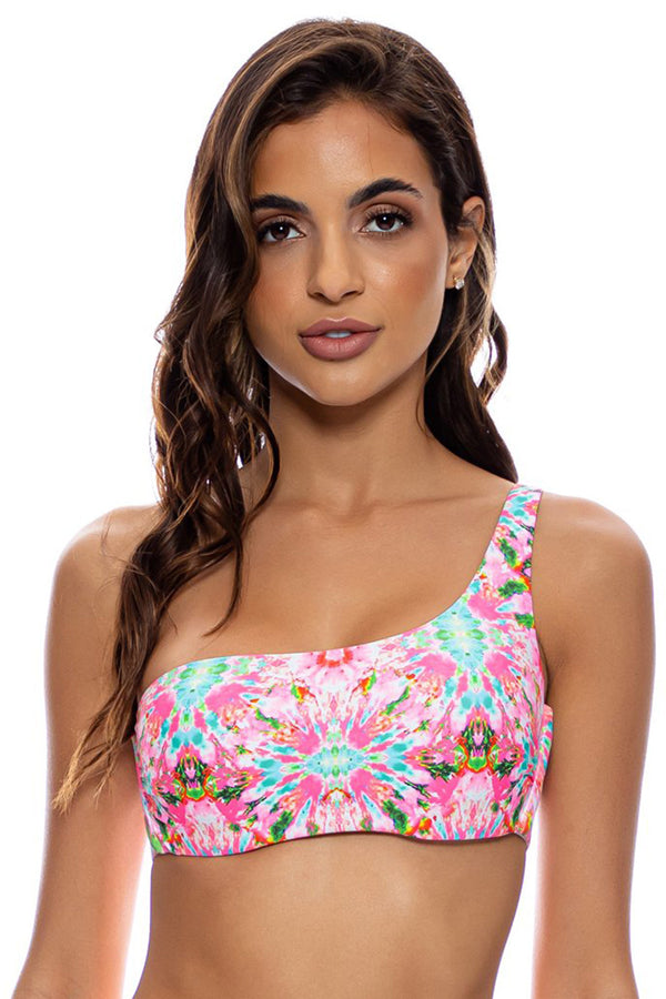 Luli Fama Ocean Drive Euphoria One Shoulder Lace Back Top